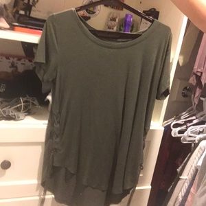 green t shirt with ties on sides